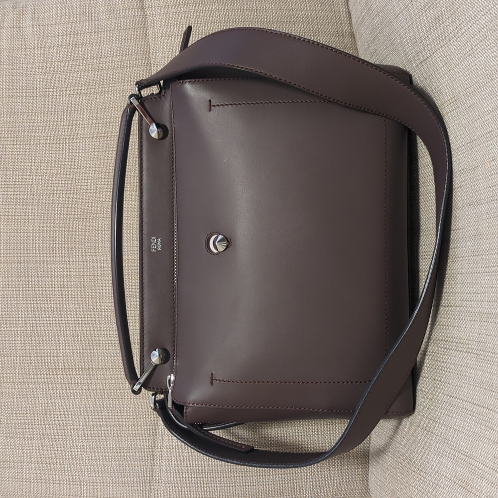 Fendi Chocolate Brown Leather Shoulder Bag with Silver Hardware